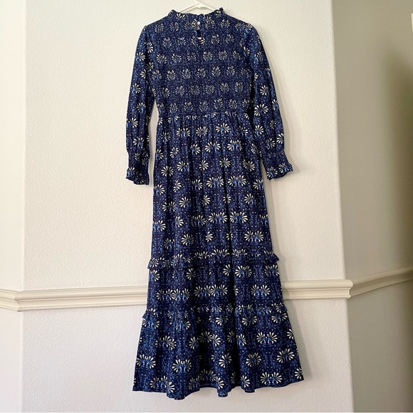 Tuckernuck Pink City Prints Isabel Dress Maxi Smocked Tiered Ruffle Indigo Blue - Picture 4 of 12